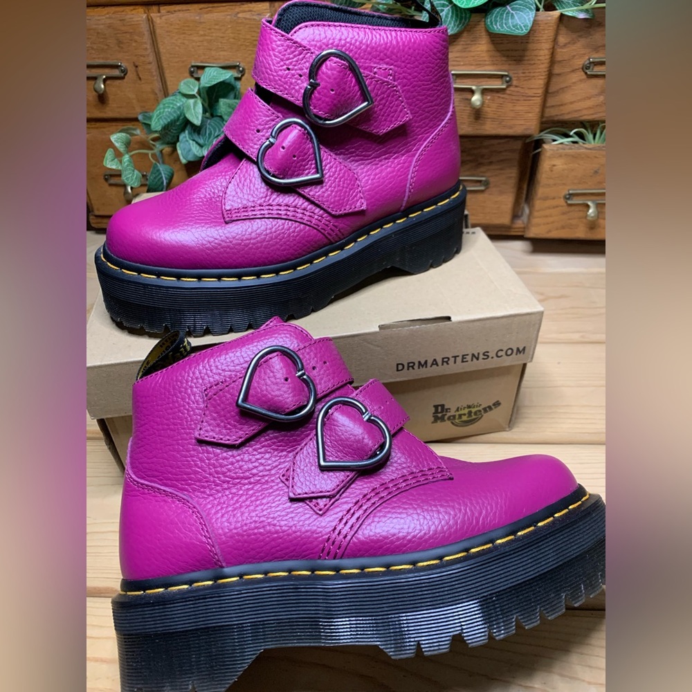 Dr. Martens ‘Devan Heart’ Magenta Milled Nappa Leather Platform Boots